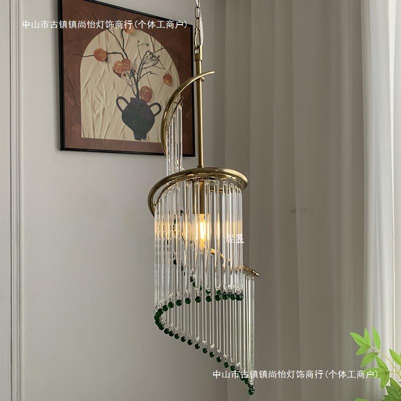 法式复古床头小吊灯美式轻奢墨绿流苏卧室餐厅吧台复式旋转楼梯灯
