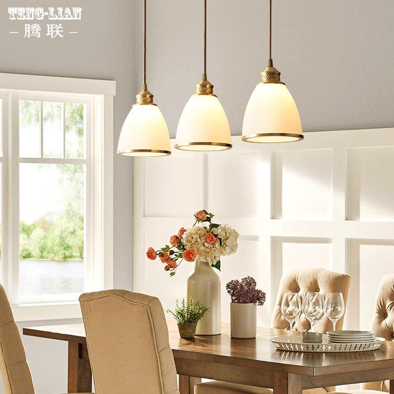 美式餐厅灯饭厅全铜吊灯卧室房间过道餐桌灯复式楼走廊楼梯吊灯具