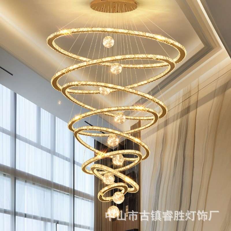 水晶吊灯客厅灯具高档楼梯别墅挑空复式楼中空大吊灯loft公寓轻奢