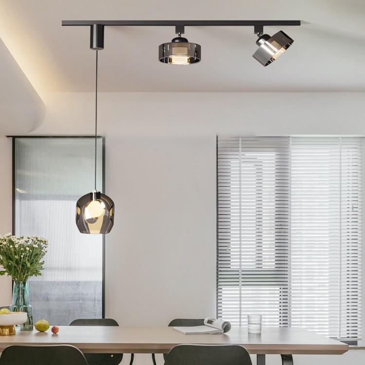 可移位餐厅轨道吊灯意式极简轻奢吧台饭厅磁吸玻璃吊灯现代感