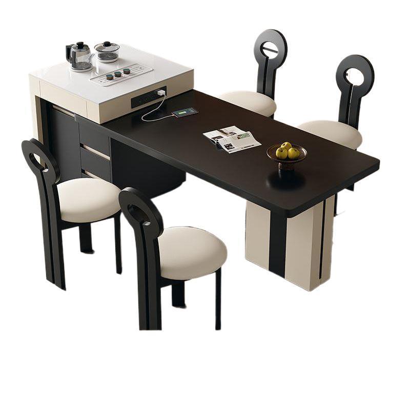 新款岩板岛台餐桌一体实木伸缩茶台家用小户型现代多功能吃饭桌子