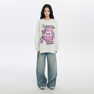 QUARTER IN NIGHT2025秋新款QUINNY基础logo长袖T恤宽松情侣上衣