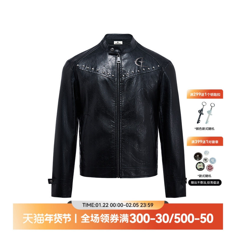 QUARTER IN NIGHT蜡染皮夹克外套 美式复古休闲街头潮流,男装,夹克,淘宝优惠券,粉丝福利购,淘宝优惠卷