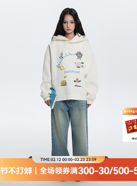 QUARTER IN NIGHT2025秋新款“QUINNY”涂鸦印花连帽卫衣宽松外套