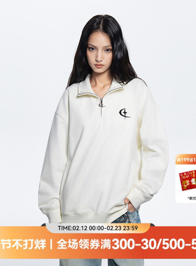 QUARTER IN NIGHT半开领基础款卫衣 美式复古休闲街头潮流