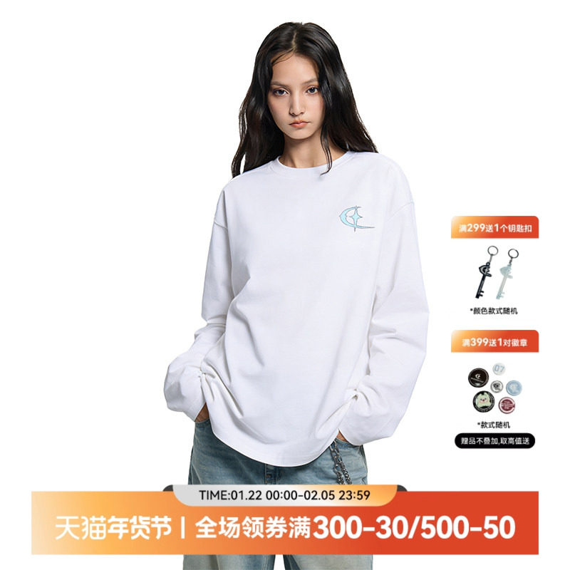 QUARTER IN NIGHT拱桥绣星月基础双面长袖T恤 打底衫美式复古,男装,T恤,淘宝优惠券,粉丝福利购,淘宝优惠卷