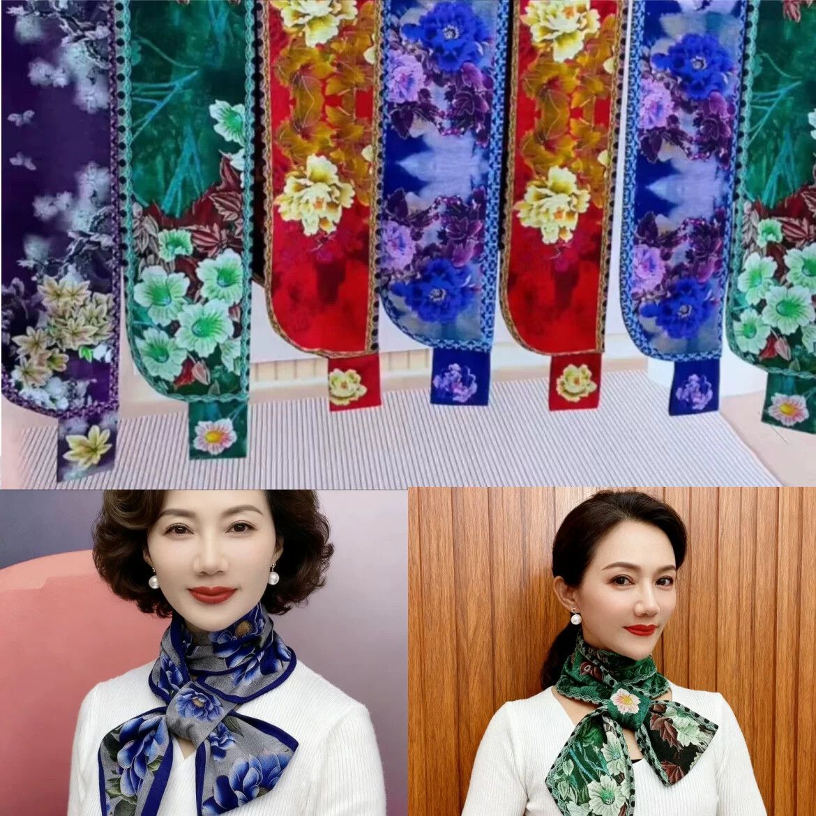 春秋新款彩色花卉螺纹棉古韵耳朵围巾时尚百搭保暖护颈秋冬古韵巾