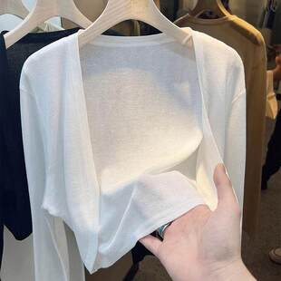 白色短款冰丝针织防晒开衫女薄款夏季吊带裙外搭薄纱外套空调罩衫