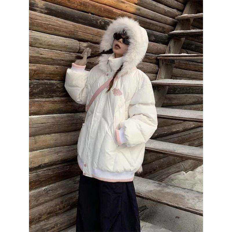 韩系慵懒风毛领连帽棉衣外套女冬季新款ins加厚不臃肿保暖面包服