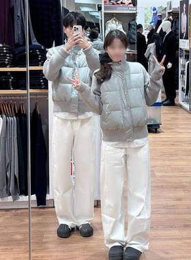 韩系ins高级灰色针织拼接立领棉服女冬季新款宽松百搭外套情侣款