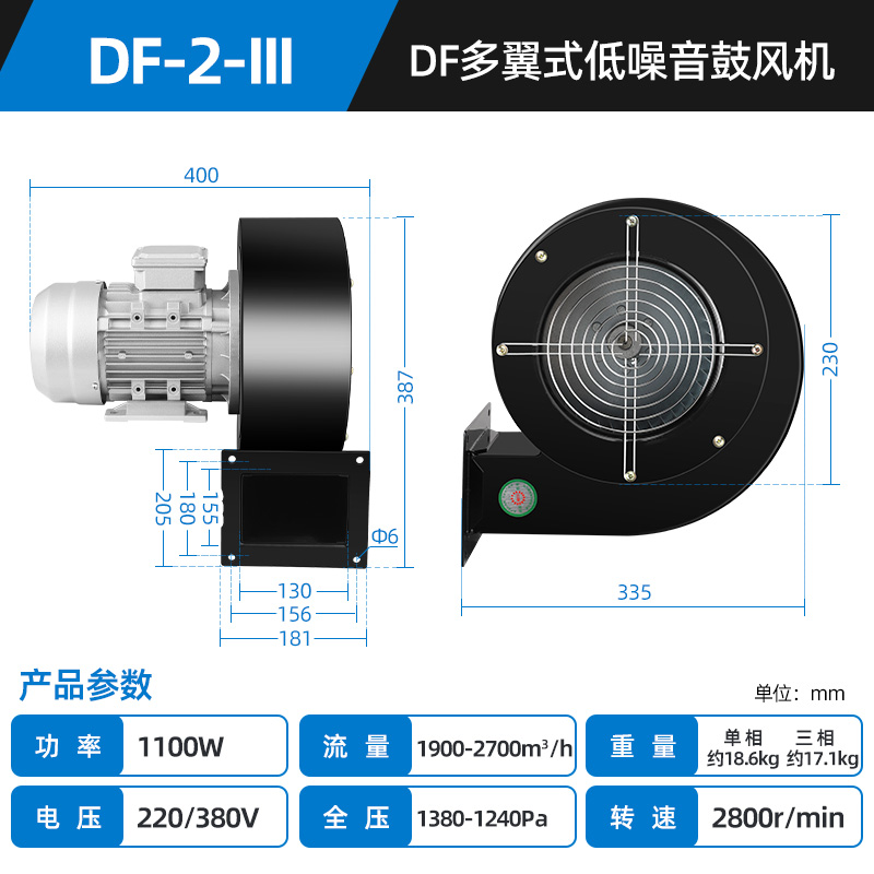 DF离心风机2g20V多翼式引风机静音耐高温鼓风机工业风机小型380V