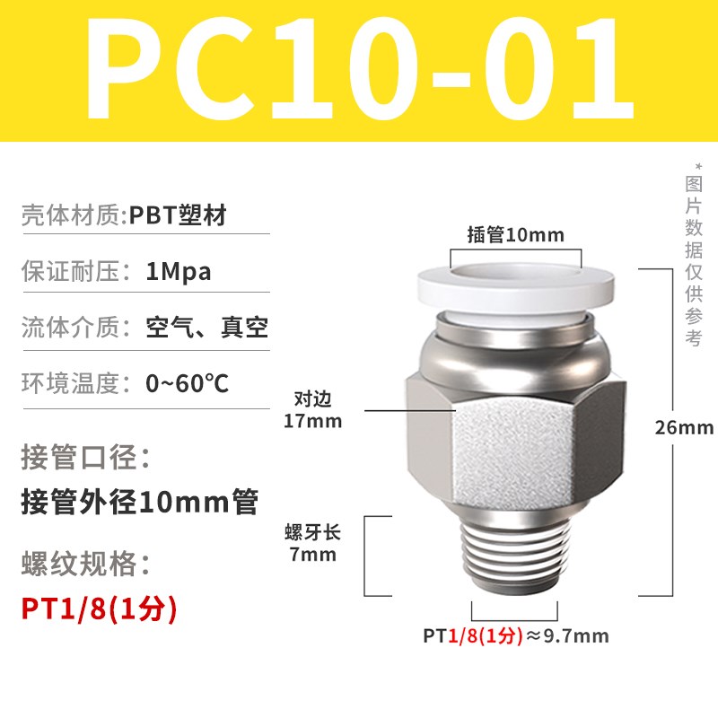 气管快速接头气动快插螺纹直通PvC弯头90度PL气缸配件大全6/8-02m