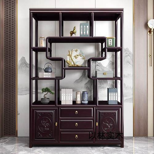 新中式实木博古架茶柜置物架客厅隔断实木博古架茶叶架展示柜