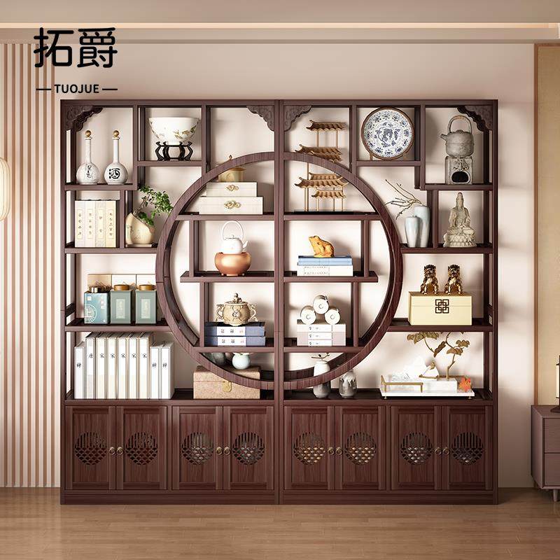 圆形博古架展示柜新中式茶具收纳架茶室非实木多宝阁茶架子置物架