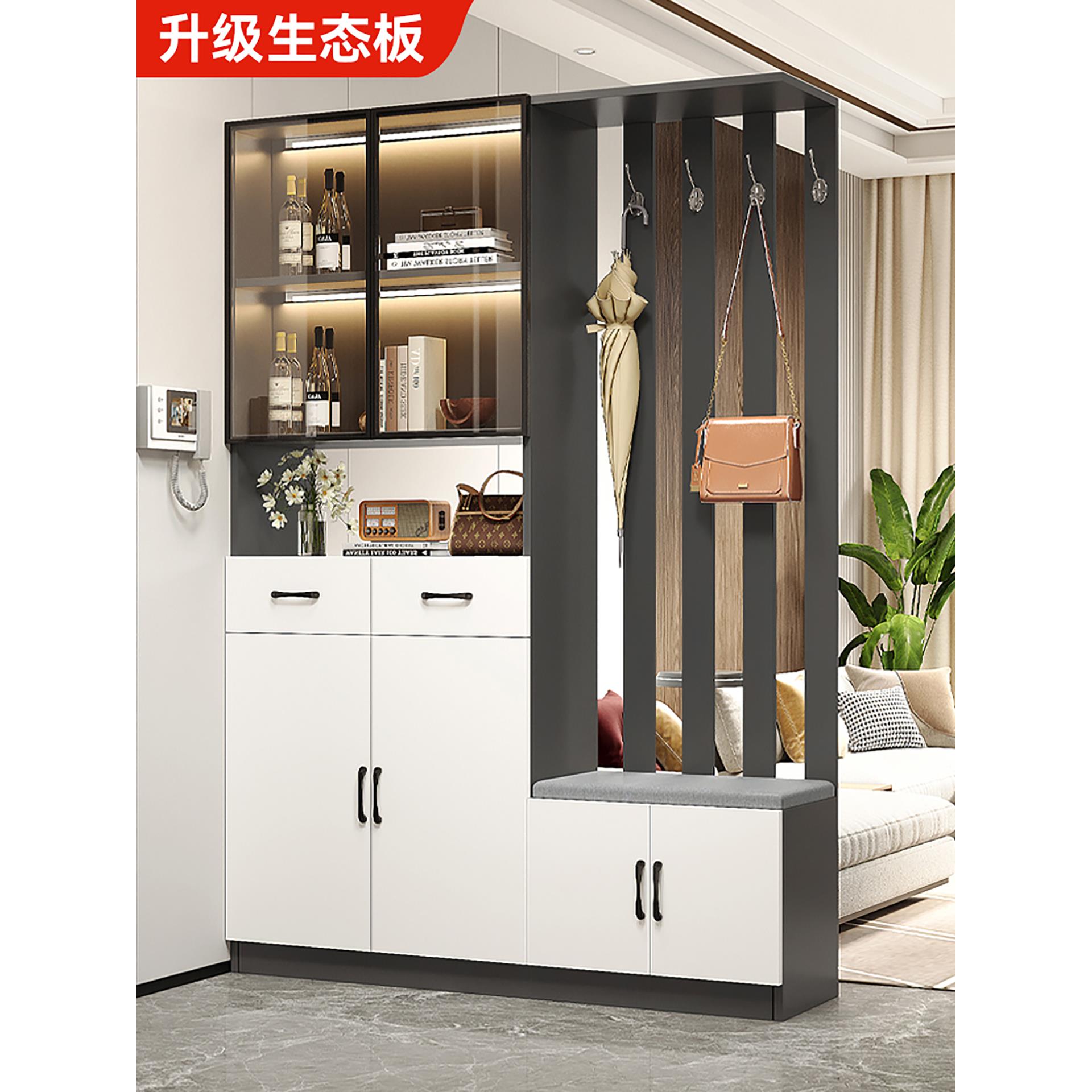 实木玄关柜靠墙鞋柜一体简约现代入户屏风客厅轻奢酒柜门厅隔断柜