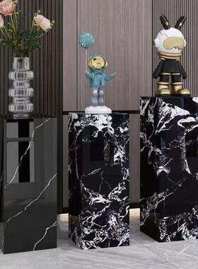 岩板花架轻奢客厅电视柜旁边几酒店办公室大理石摆件底座雕塑摆台