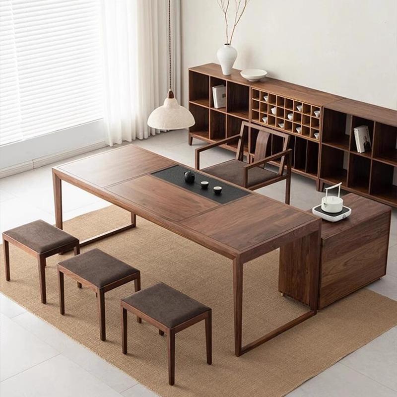 新中式宋式美学茶桌北美黑胡桃木禅意办公室茶台别墅茶室实木家具