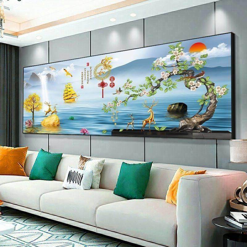 挺固客厅装饰画大气简约现代挂画大尺寸横幅沙发背景墙画招财画