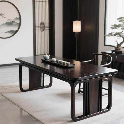 新中式现代极简轻奢风乌金木实木茶桌茶台茶室阳台家用别墅泡茶桌