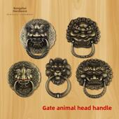 荣水中式 实木门铜拉手S 纯铜大门拉手狮子头虎头兽头门环老式