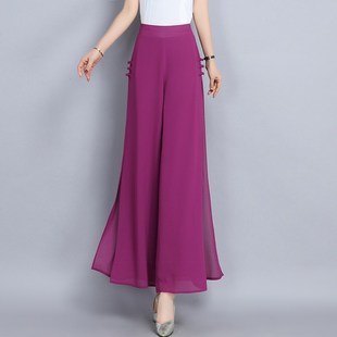 2024年夏季新款高腰休t闲阔腿裤新中式雪纺裙裤沙滩裤长裤阔脚裤