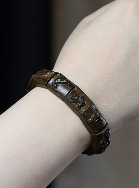 沉香木手串十二生肖木质手镯复古风文玩圆环手把件木镯子男女