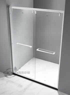 窄边框304不锈钢白色淋浴房一B字形移门沐浴房整体浴室隔断拉门