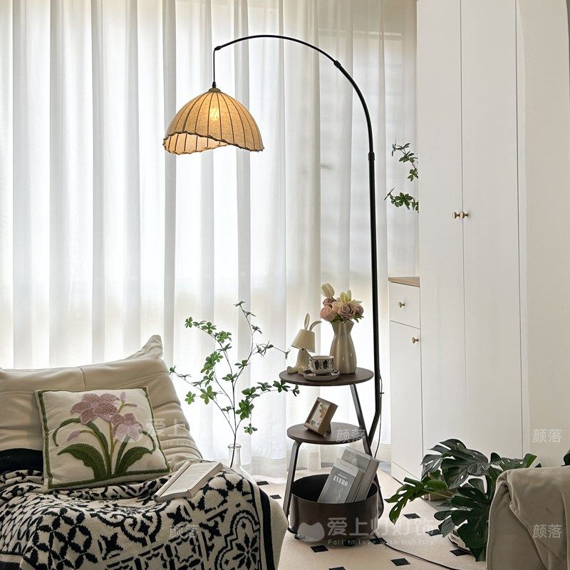 2024新款中古客厅钓鱼灯落地灯置物架一体美式复古沙发旁边氛围灯,家装灯饰光源,置物功能落地灯,淘宝优惠券,粉丝福利购,淘宝优惠卷