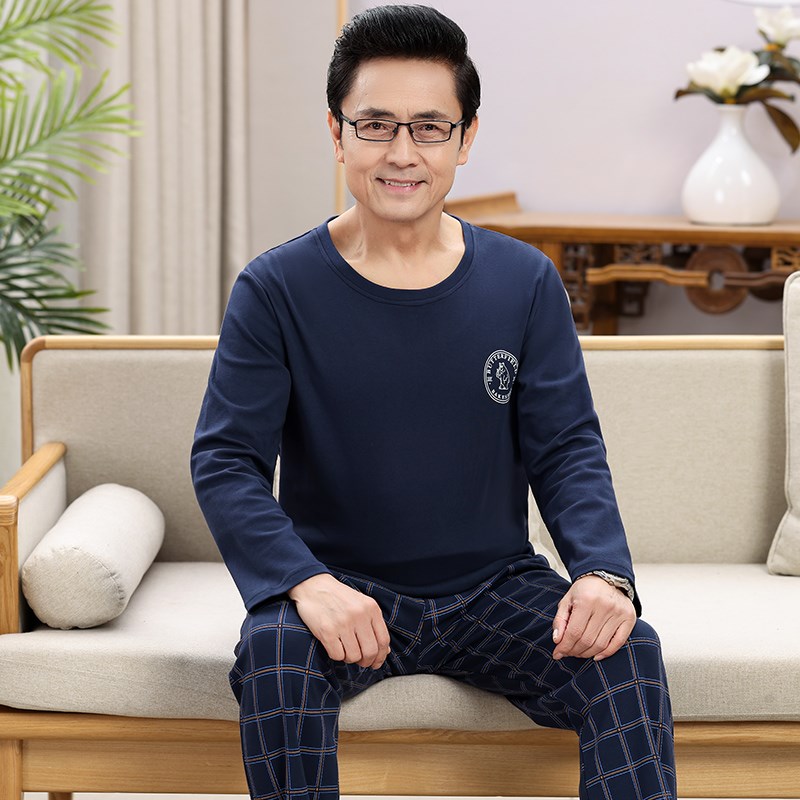 爸爸睡衣 纯棉男l士 春秋款长袖中老年人男中年老人家居服春季男