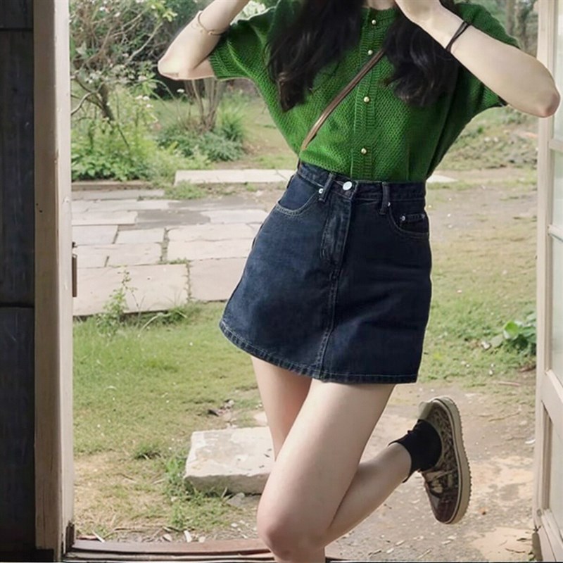 大码胖mm牛仔半身裙女夏季新款显瘦高腰梨形遮胯防W走光a字短裙裤