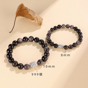 新品999银木鱼银曜石串珠情侣手链女时尚百搭个性国潮手串