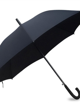 新品黑色雨伞长柄纯黑弯柄超大自动男士商N务双骨加固结实大黑伞