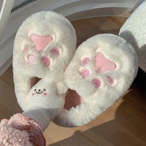女冬天韩系少女心居家防滑保暖棉拖鞋可爱N软萌全包跟猫爪毛绒鞋