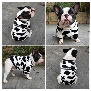 法斗衣服奶牛卫衣秋冬季搞笑过年中型犬四脚冬装泰迪狗狗冬天加绒