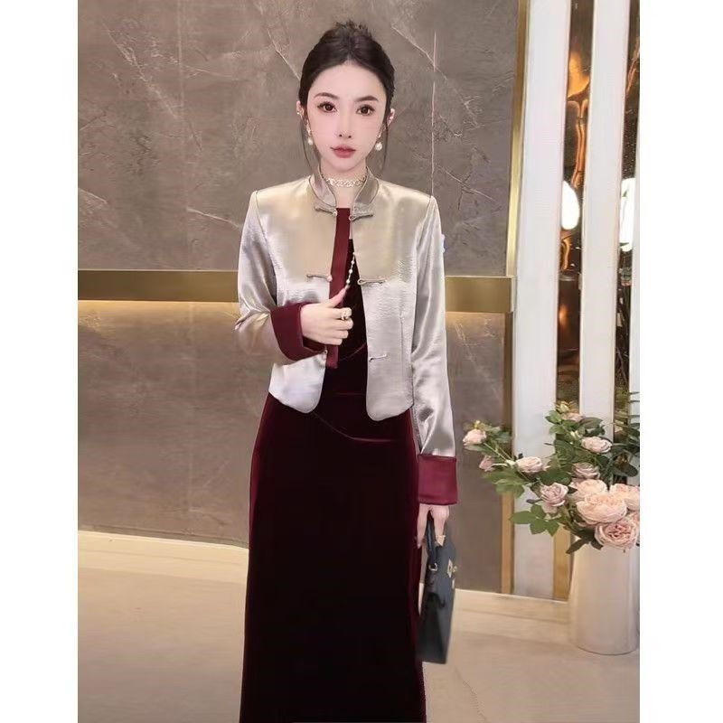 新中式国风套装丝绒背心裙女神范高级D感外套2025春秋新款显瘦气