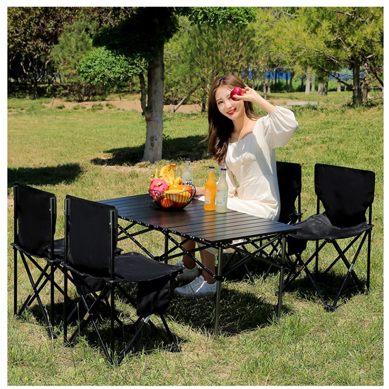 户外桌椅套装便携式折叠桌蛋卷桌露营桌子休闲装备组合金属野餐桌