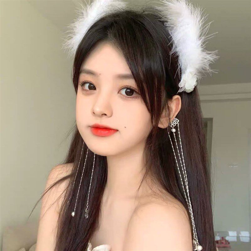 自带仙美滤镜 羽毛流苏耳坠发箍超仙气质拍照发饰吸晴仙女头箍