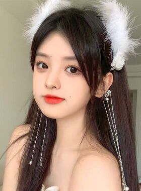 自带仙美滤镜 羽毛流苏耳坠发箍超仙气质拍照发饰吸晴仙女头箍