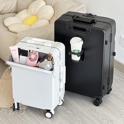 前开口行李箱多功能学生铝框登机箱密码箱女20寸杯架旅行拉杆箱男