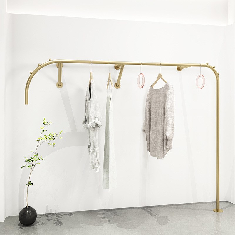 服装店展示架上墙壁挂式衣架陈列货架女童装店展示金色挂衣架杆