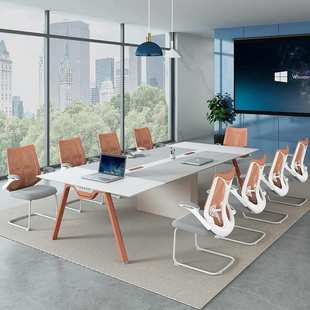办公家具会议桌简约现代会议桌长桌橙色开会办公桌椅组合长条桌