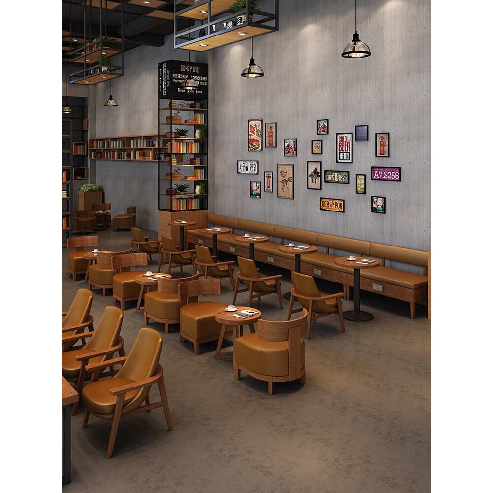 定制咖啡厅桌椅书吧休闲区洽谈木卡座清吧酒吧餐厅咖啡店沙发组合