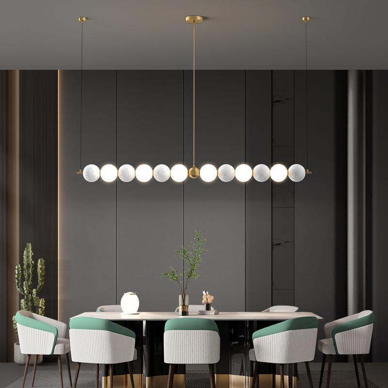 全铜法式奶油风餐厅吊灯长条一字岛吧台灯简约现代新款轻奢灯具