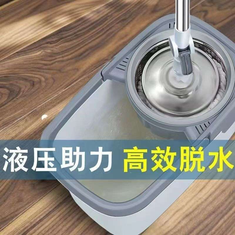懒人拖把新款家用双驱动旋转拖把干湿两用擦地墩地桶套装钢盘钢篮