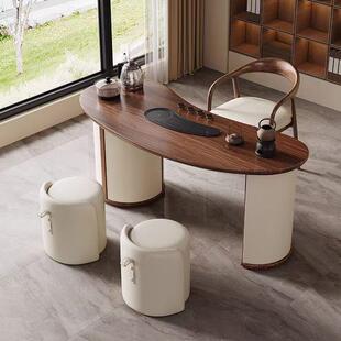 实木茶桌家用阳台茶桌椅组合小户型弦月高端办公客厅新中式泡茶桌