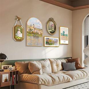 法式莫奈客厅沙发装饰画现代轻奢餐厅背景组合挂画北欧奶油风壁画