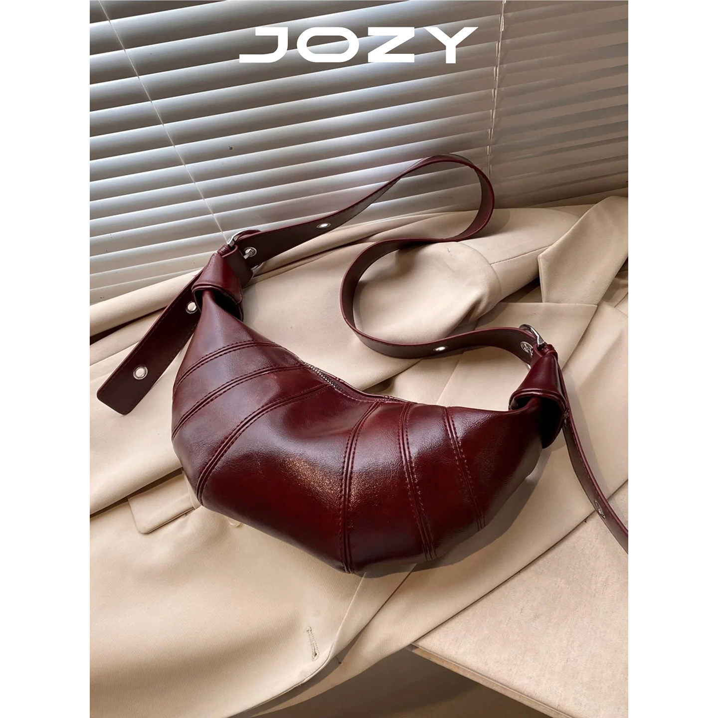 JOZY高级冬季可颂牛角包女2025新款包包百搭复古酒红色单肩斜挎包,箱包皮具/热销女包/男包,腋下包,淘宝优惠券,粉丝福利购,淘宝优惠卷