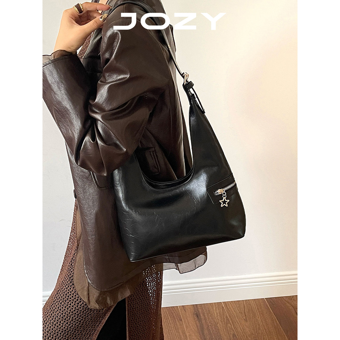 油蜡皮亮面高级感托特包女hobo包小众设计复古通勤单肩斜挎包简约,箱包皮具/热销女包/男包,通用款女包,淘宝优惠券,粉丝福利购,淘宝优惠卷