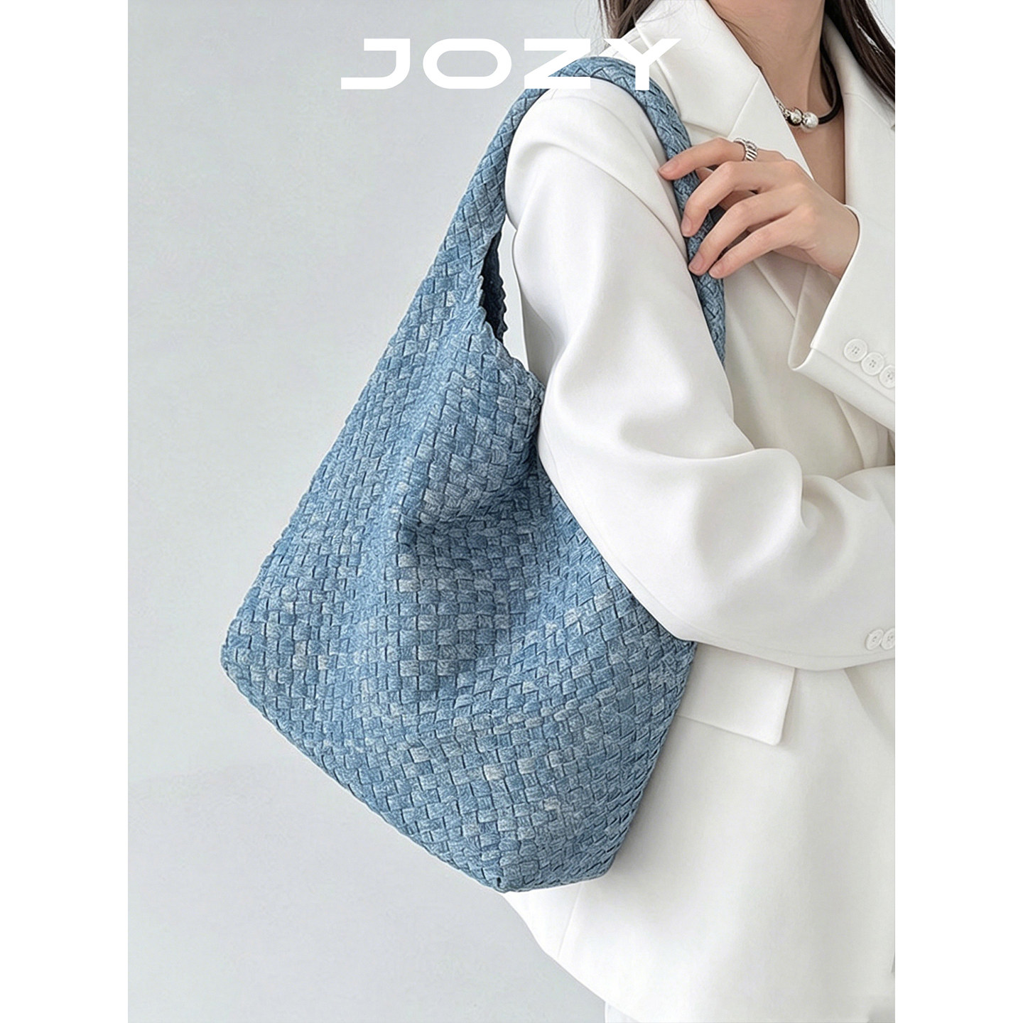 jozy牛仔手工编织水桶包大号