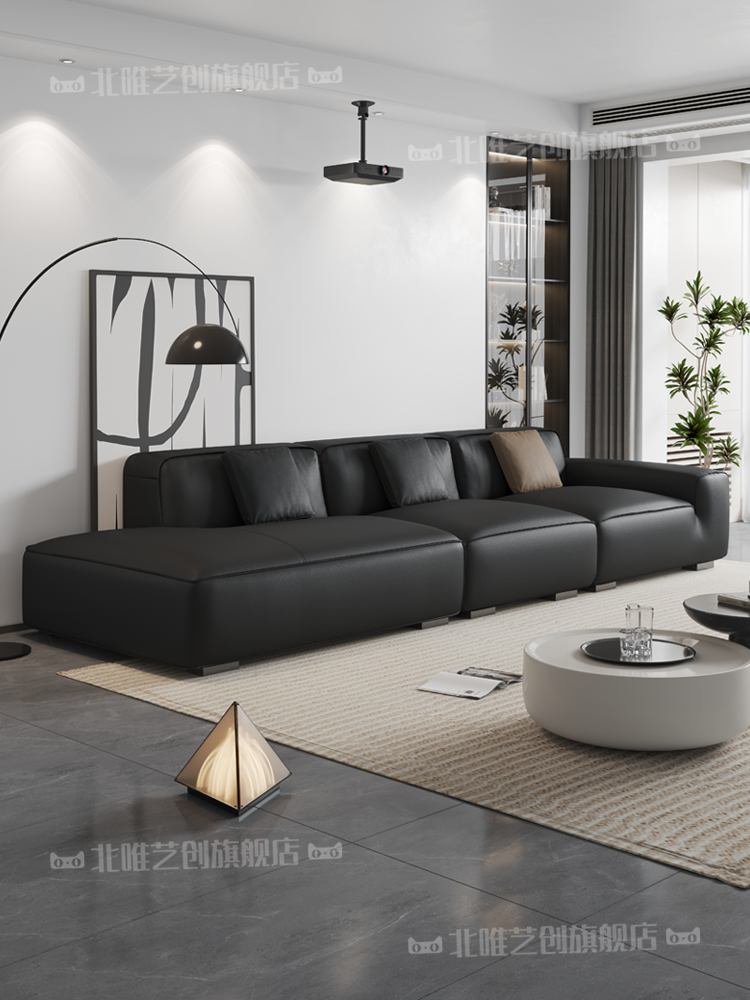 大平层客厅2025新款大黑牛单扶手猫抓皮沙发组合现代简约贵妃沙发